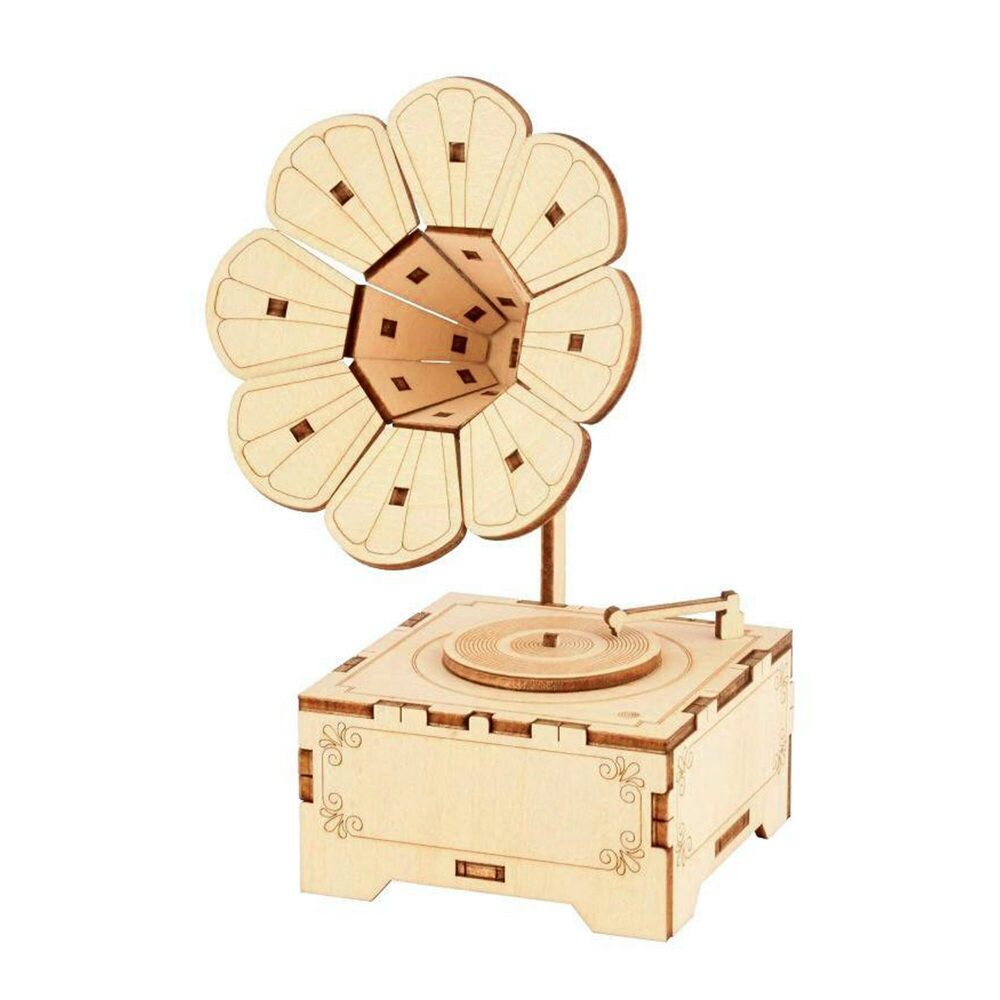 5316 3D Wooden Jigsaw Puzzle Phonograph Music Box DIY Petal Trumpet Model